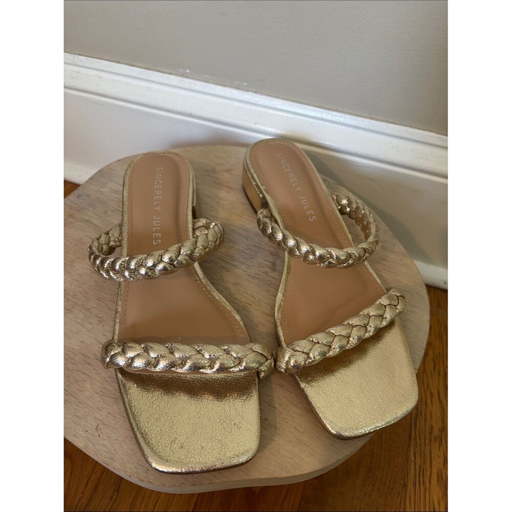 Sincerely Jules Metallic Gold Braided Strap Sandals size 8.5